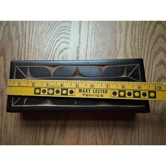 Haitian Wood Trinket Jewelry Box W/ Lid Hand Carved In Haiti 9 1/2‎ X 2 - Picture 6 of 8